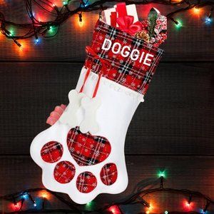 Christmas PUPPY DOG STOCKING. PAW PRINT STOCKING! Will personalize free! NEW